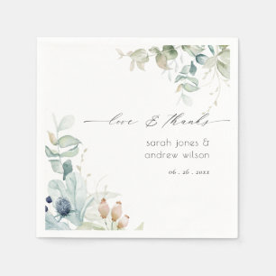 Serviette En Papier Élégant Mariage de feuillage vert bleu pastel