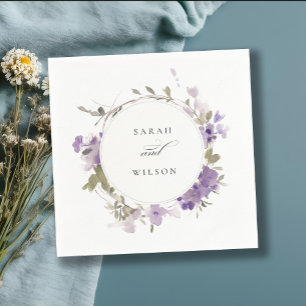 Serviette En Papier Élégant Mariage de germe de prairie rustique Lilac