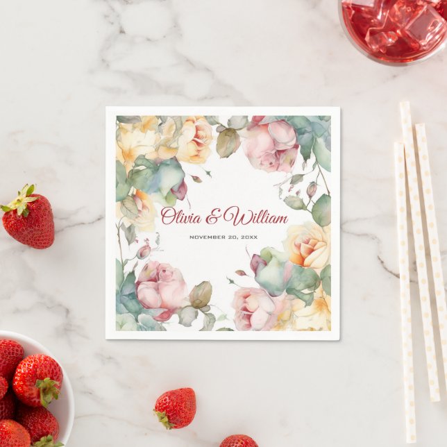 Serviette En Papier Elégant mariage de jardin Rose (En situation)