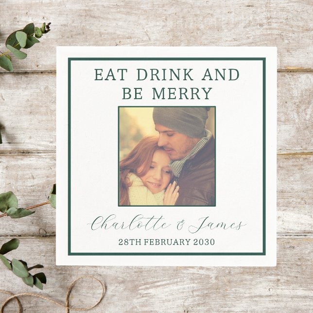 Serviette En Papier Élégant Mariage de la frontière verte (Créateur téléchargé)