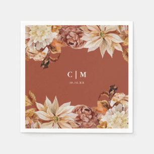 Serviette En Papier Élégant Mariage de monogramme d'aquarelle d'automn