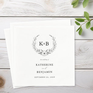 Serviette En Papier Élégant Mariage de monogramme de couronne florale