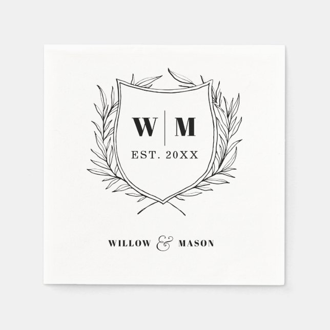 Serviette En Papier Élégant Mariage de monogramme de crête (Devant)