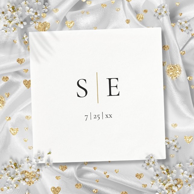 Serviette En Papier Élégant Mariage de Monogramme d'or noir (Elegant Black Gold Monogram Wedding Napkins)