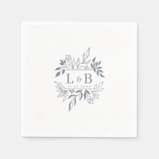 Serviette En Papier Élégant Mariage de monogramme en deux feuillages f