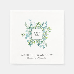 Serviette En Papier Élégant Mariage de monogramme Eucalyptus