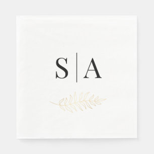 Serviette En Papier Élégant Mariage de monogramme feuille or
