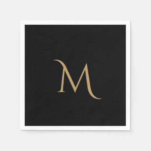 Serviette En Papier Élégant Mariage de monogramme noir