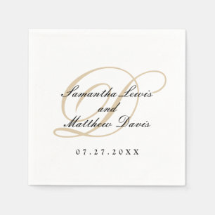 Serviette En Papier Élégant Mariage de Monogramme Or Classique