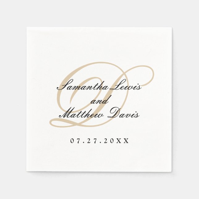 Serviette En Papier Élégant Mariage de Monogramme Or Classique (Devant)