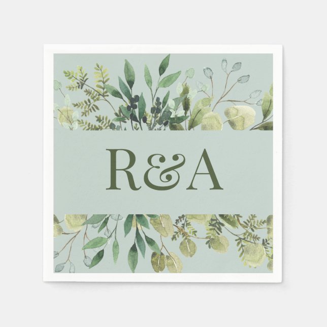 Serviette En Papier Elégant Mariage de monogramme personnalisé Sage Wa (Devant)
