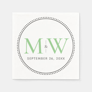 Serviette En Papier Élégant Mariage de monogramme vert