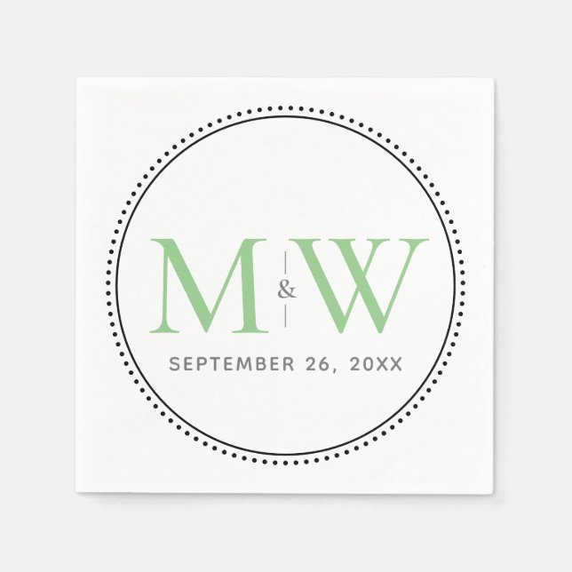 Serviette En Papier Élégant Mariage de monogramme vert (Devant)