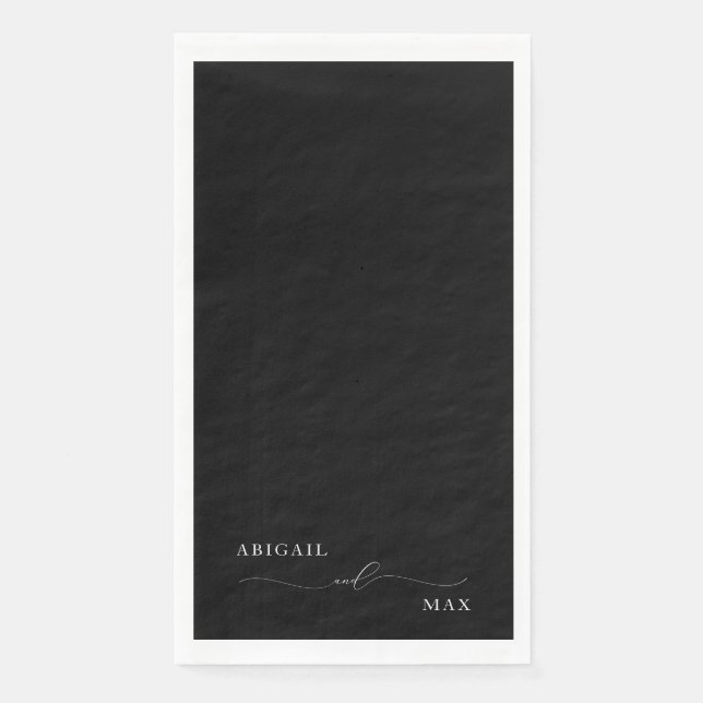 Serviette En Papier Élégant Mariage de noms de couple noir et blanc (Devant)