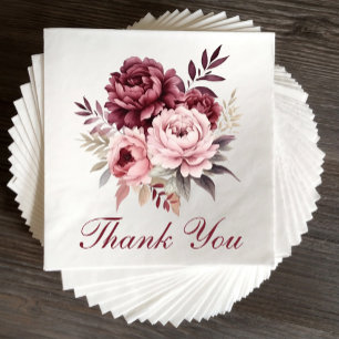 Serviette En Papier Élégant Mariage de pivoine d'aquarelle bordeaux fl