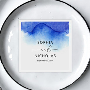 Serviette En Papier Élégant mariage de plage nautique bleu aquarelle