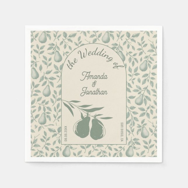 Serviette En Papier Élégant Mariage de poire verte (Devant)