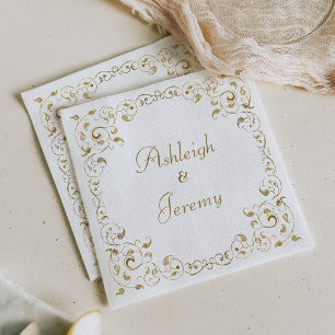 Serviette En Papier Élégant Mariage de remplissage de script or