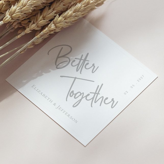 Serviette En Papier Élégant Mariage de script argenté "Better Together (Elegant  Better Together Silver Script Wedding Napkins Personalized)