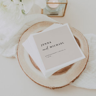 Serviette En Papier Élégant Mariage de script beige