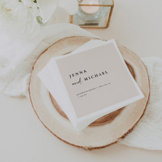 Serviette En Papier Élégant Mariage de script beige