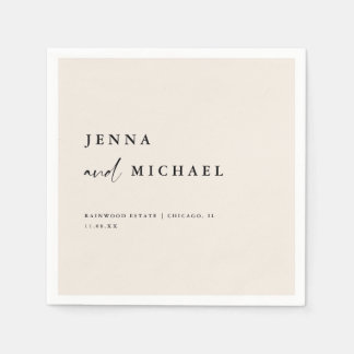 Serviette En Papier Élégant Mariage de script beige