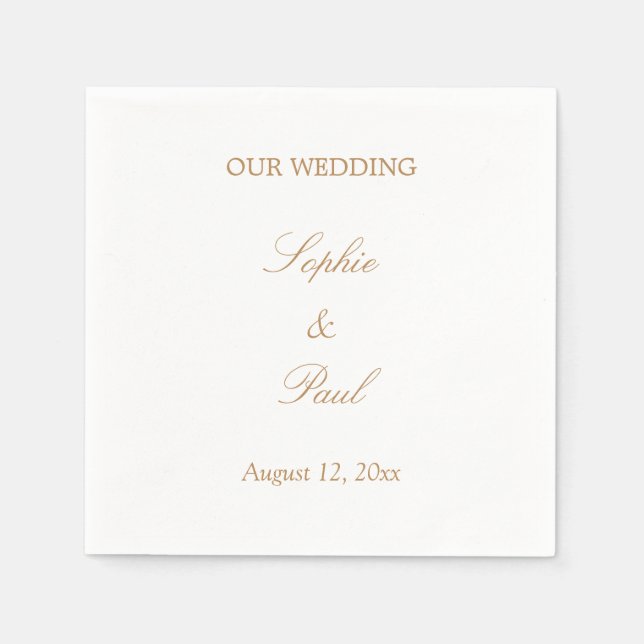 Serviette En Papier Élégant Mariage de script beige doré (Devant)