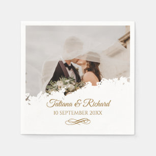 Serviette En Papier Élégant Mariage de script en or photo Napkins