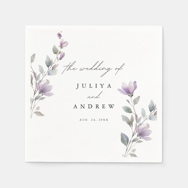 Serviette En Papier Élégant mariage de script floral aquarelle (Devant)