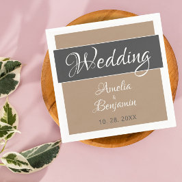 Serviette En Papier Élégant Mariage de script gris clair simple