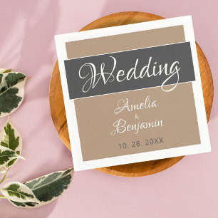 Serviette En Papier Élégant Mariage de script gris clair simple
