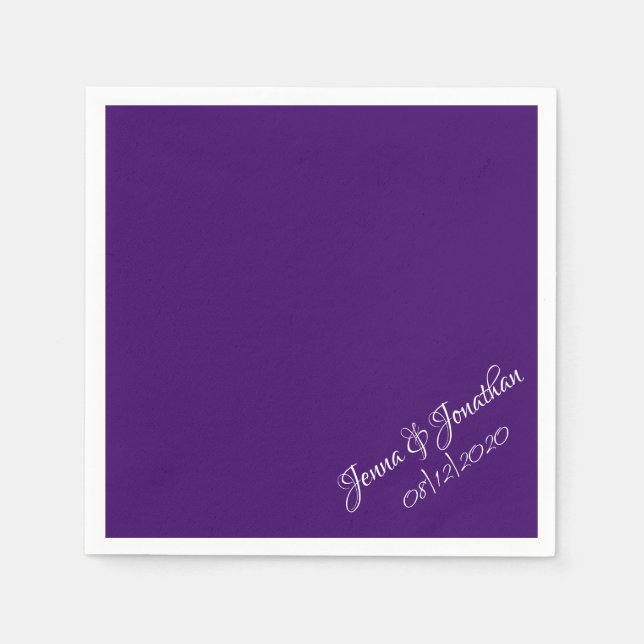 Serviette En Papier Élégant Mariage de script violet (Devant)