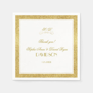 Serviette En Papier Elégant Mariage de soirée Gold et White