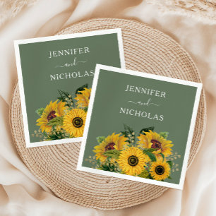 Serviette En Papier Élégant Mariage de tournesols floraux