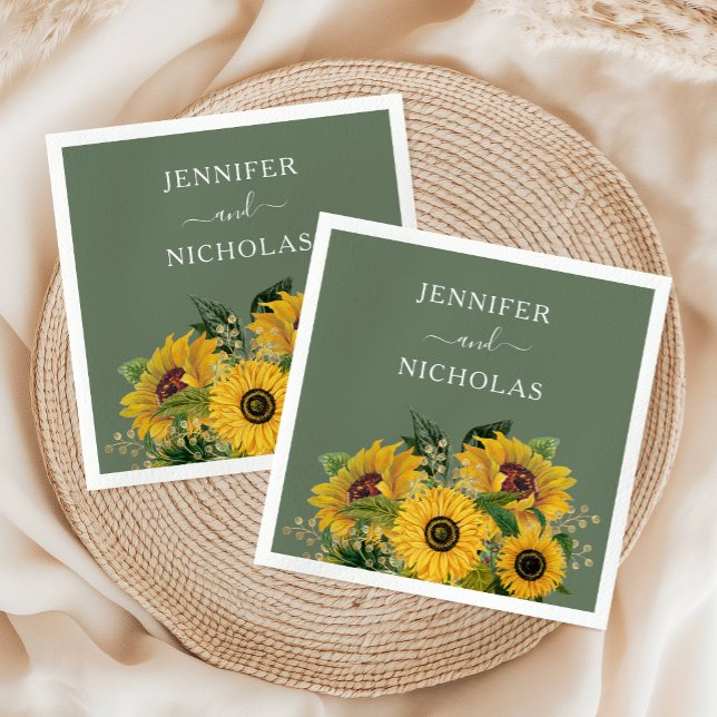Serviette En Papier Élégant Mariage de tournesols floraux (Elegant Floral Sunflowers Wedding Napkins)