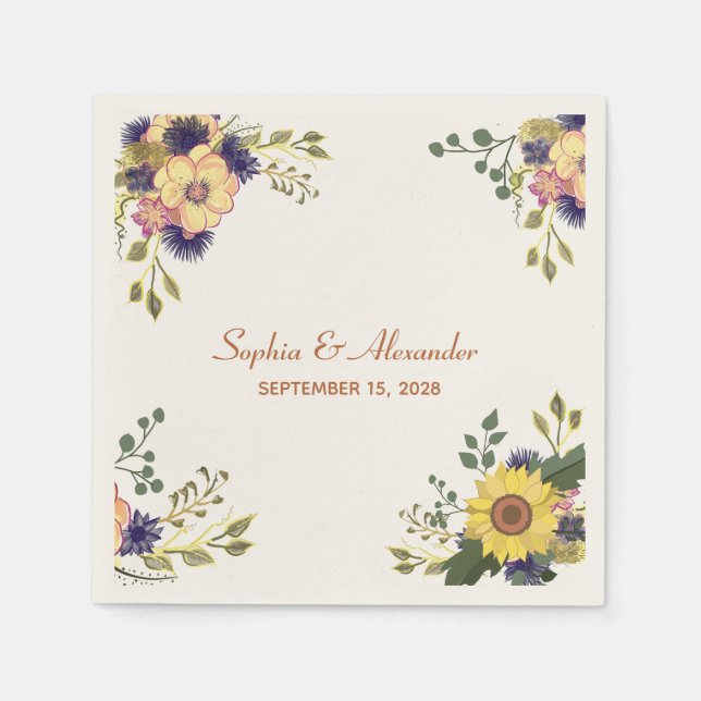 Serviette En Papier Élégant Mariage de tournesols serviettes (Devant)