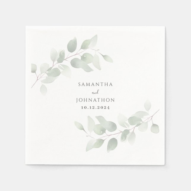 Serviette En Papier Elégant Mariage de verdure Eucalyptus (Devant)