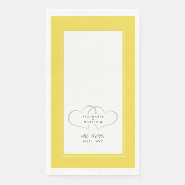 Serviette En Papier Elégant Mariage des Coeurs M & Mme Jaune Gris Blan (Devant)