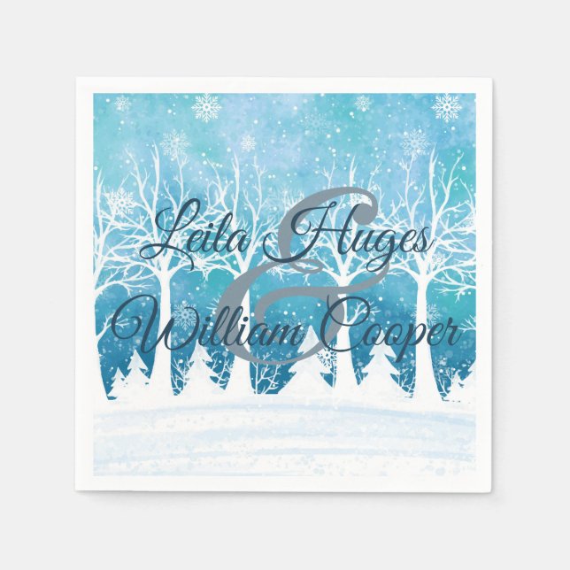 Serviette En Papier Elégant Mariage d'hiver bleu (Devant)