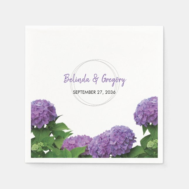 Serviette En Papier Élégant Mariage d'Hydrangée violette (Devant)