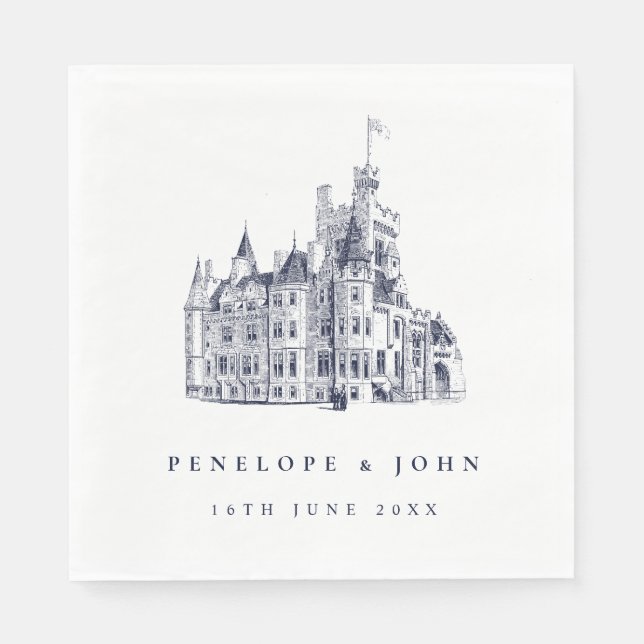 Serviette En Papier Élégant Mariage d'illustration de château Vintage (Devant)