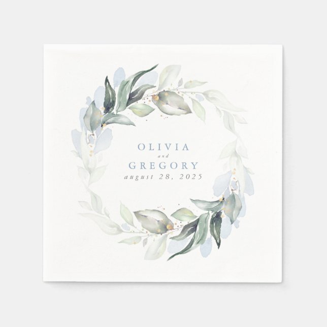 Serviette En Papier Elégant Mariage Dusty Blue Green (Devant)