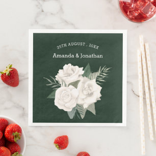 Serviette En Papier Élégant Mariage Emerald Green et White Roses