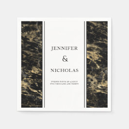 Serviette En Papier Élégant Mariage en marbre noir