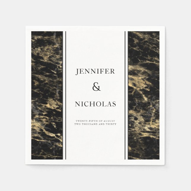 Serviette En Papier Élégant Mariage en marbre noir (Devant)