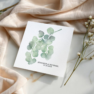 Serviette En Papier Élégant Mariage Eucalyptus Peint À La Main