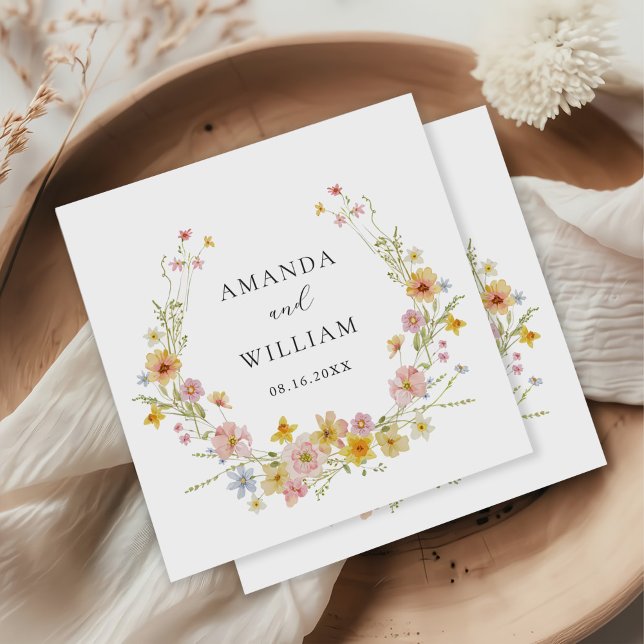 Serviette En Papier Élégant Mariage Fleur sauvage rose Bow (Créateur téléchargé)