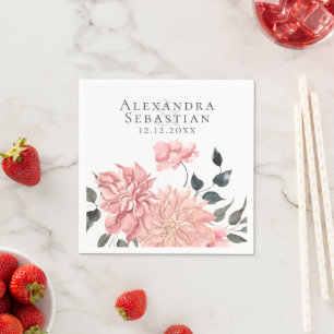 Serviette En Papier Elégant Mariage floral aquarelle