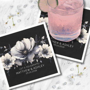 Serviette En Papier Élégant Mariage floral blanc moderne