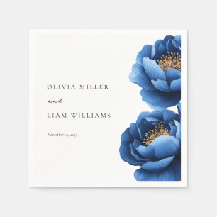 Serviette En Papier Elégant Mariage floral bleu marine
